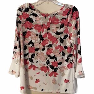 Charter Club Floral Scoop Neck 3/4 Sleeve Blouse